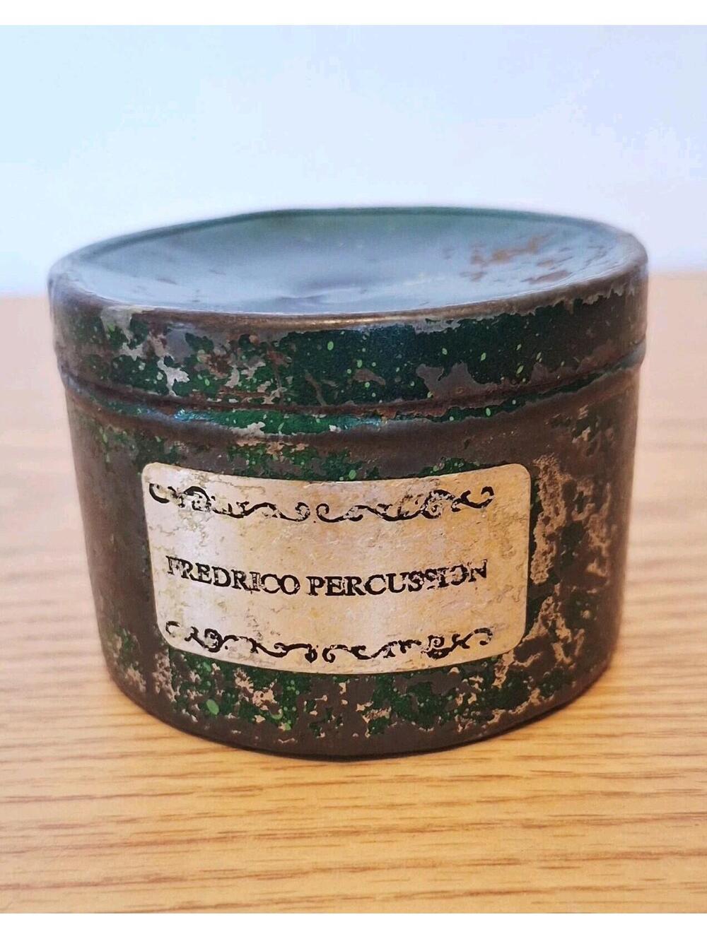 Fredrico RARE Percussion Green Shaker Tin Musical Instrument Folk Art USA